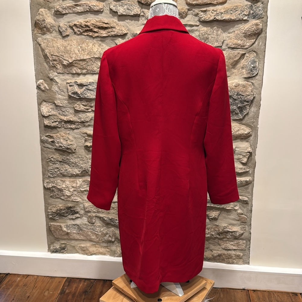 Elegant Red Women's Long Lined Rhinestone Front Buttoned Jacket - Picture 5 of 10